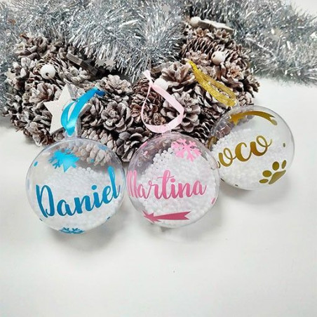 Bola de Navidad transparente con nombre