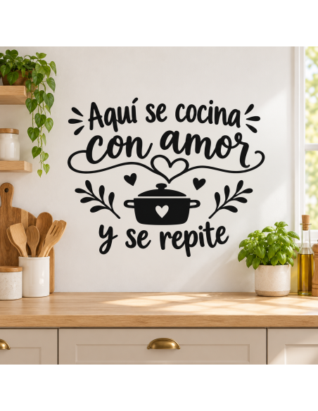 Vinilo Cocina Aquí Se Cocina con Amor | Vinilos Baratos